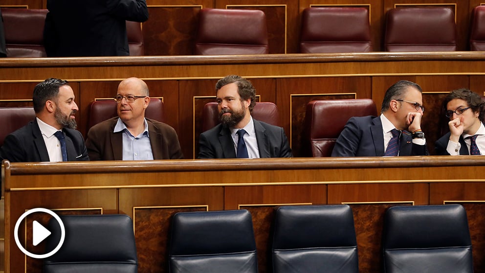 Los diputados de Vox ocupan la bancada socialista detrás de Sánchez en la constitución del Congreso. (Foto: EFE)