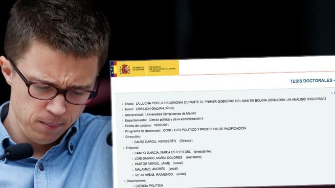 Errejón dio las gracias en su tesis a cuatro de los cinco doctores que luego le otorgaron el ‘cum laude’