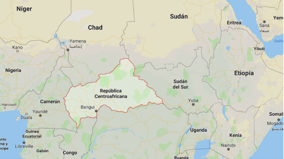 Mapa de localización de la República Centroafricana. Google Maps