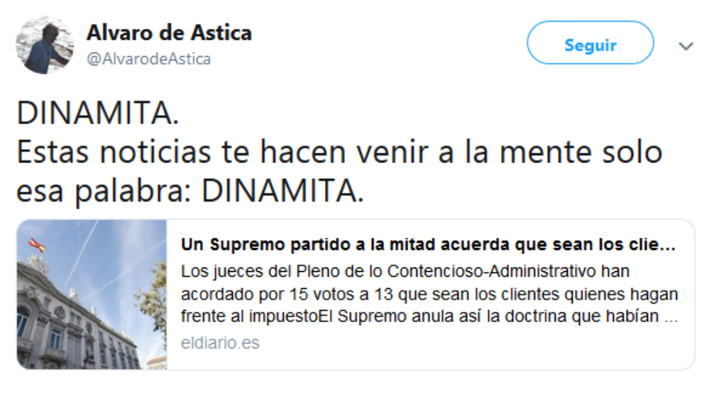 Mensaje publicado en Twitter por el portavoz de Votemos Fuerteventura, Álvaro de Astica.