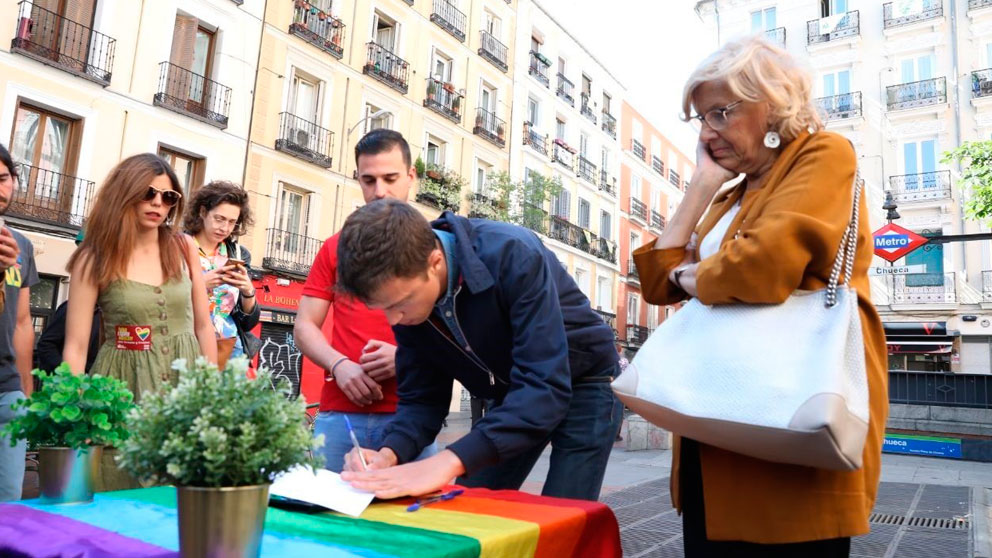 Manuela Carmena e Íñigo Errejón, candidatos de Más Madrid a la Comunidad y al Ayuntamiento de Madrid respectivamente, en un acto de campaña. Foto: EP