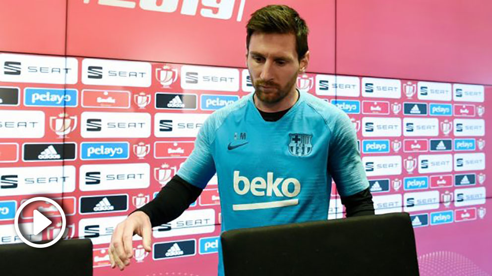 Leo Messi en la rueda de prensa previa a la final de la Copa del Rey. (AFP)