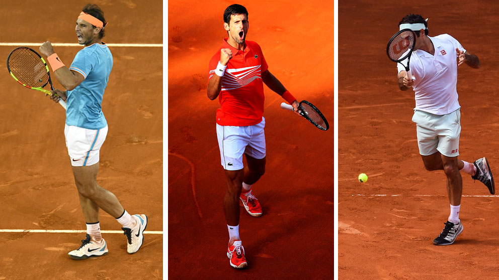 Nadal,-Djokovic-y-Federer-durante-esta-gira-de-tierra-(Getty-y-AFP)