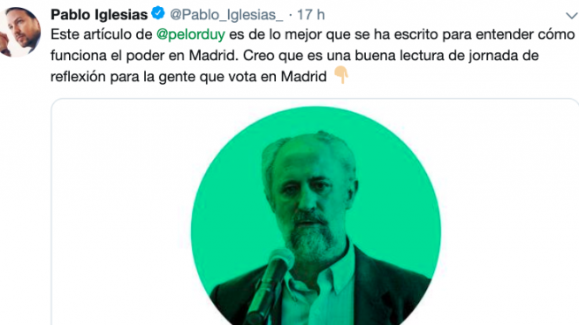 Iglesias carga congtra Luis Cueto, cargo de Manuela Carmena