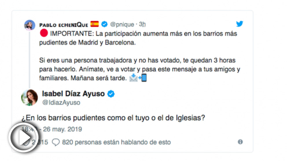 Monumental zasca de Isabel Díaz Ayuso a Pablo Echenique en Twitter.