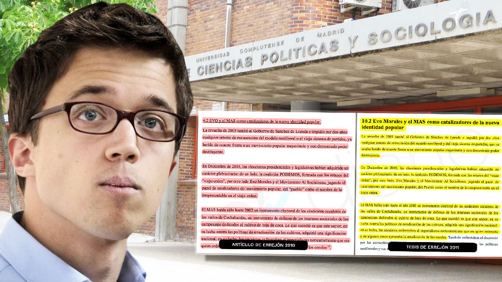 Errejón fusila en su tesis doctoral distintos artículos que había publicado hasta cuatro años antes.