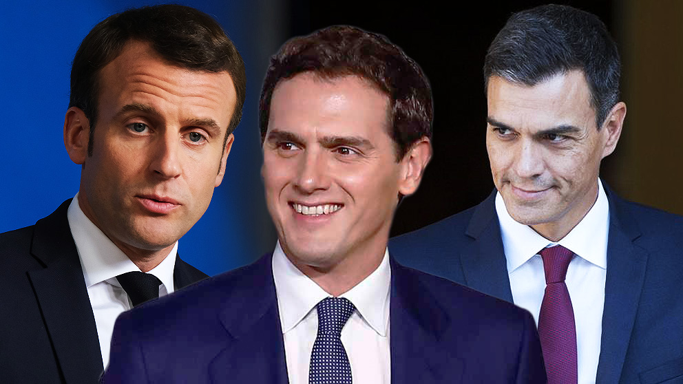 Emmanuel Macron, Albert Rivera y Pedro Sánchez.