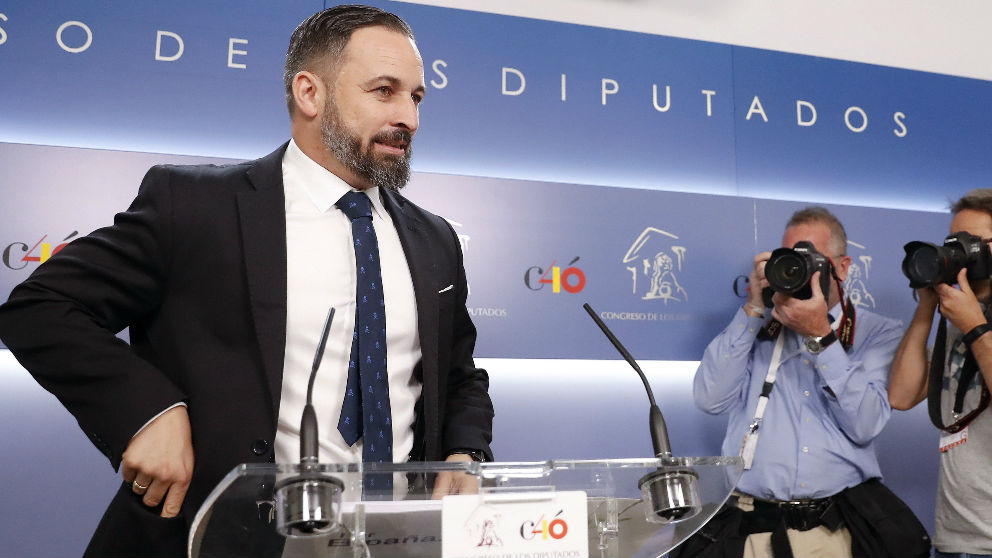 Santiago Abascal, en rueda de prensa en el Congreso de los Diputados.