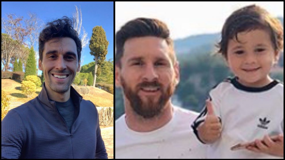 Arbeloa y Messi con su hijo mediano.