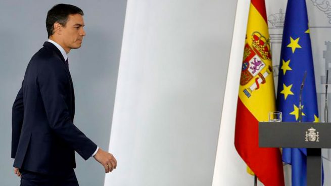 El presidente del Gobierno en funciones, Pedro Sánchez, durante una rueda de prensa en el Palacio de la Moncloa. Foto: EFE