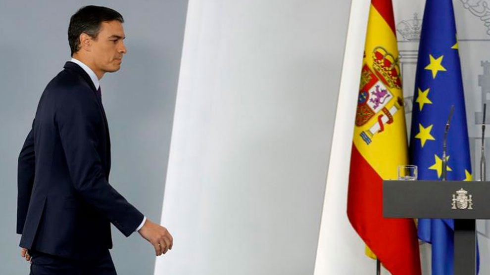 El presidente del Gobierno en funciones, Pedro Sánchez, durante una rueda de prensa en el Palacio de la Moncloa. Foto: EFE