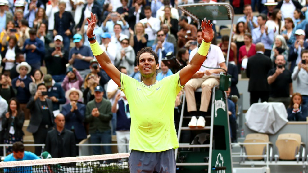 Nadal celebra su victoria en la final de Roland Garros. (Getty)