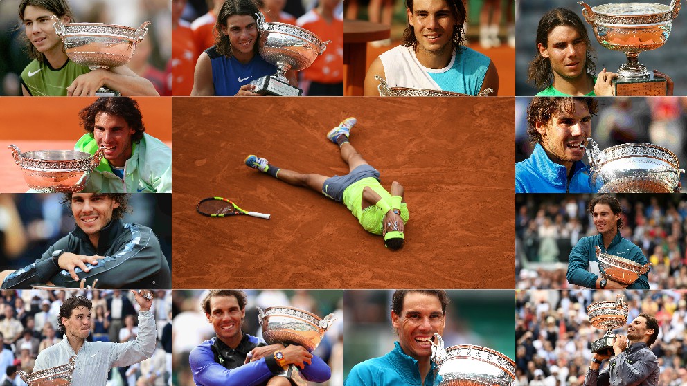 Rafa Nadal con sus doce títulos de Roland Garros.
