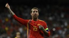 Sergio Ramos celebra el 1-0 de España ante Suecia. (AFP)