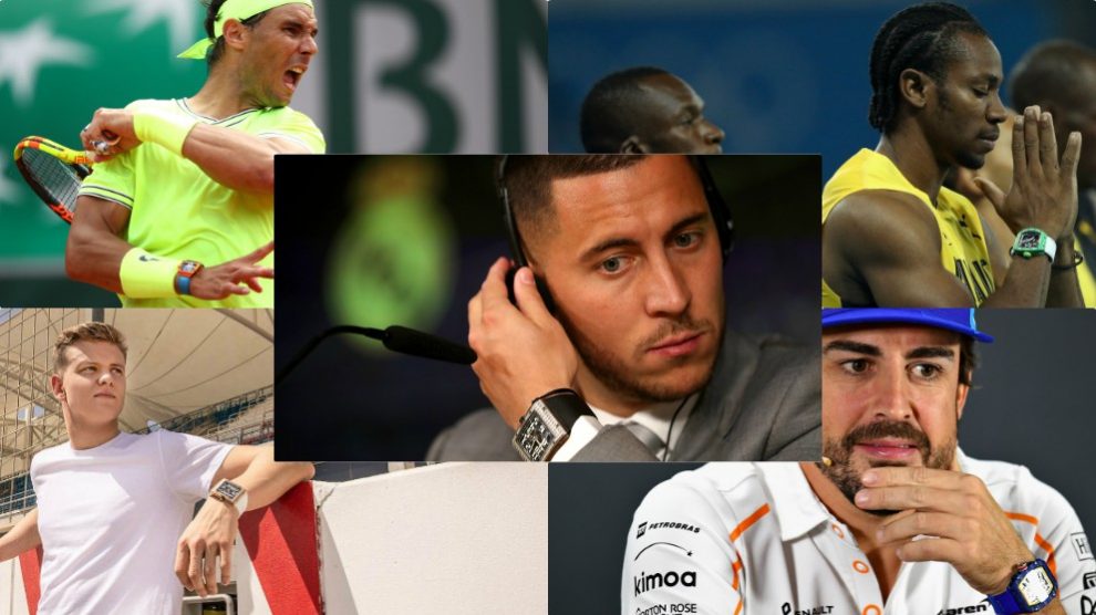 Rafa Nadal, Eden Hazard, Yohan Blake, Mick Schumacher y Fernando Alonso, luciendo un Richard Mille.