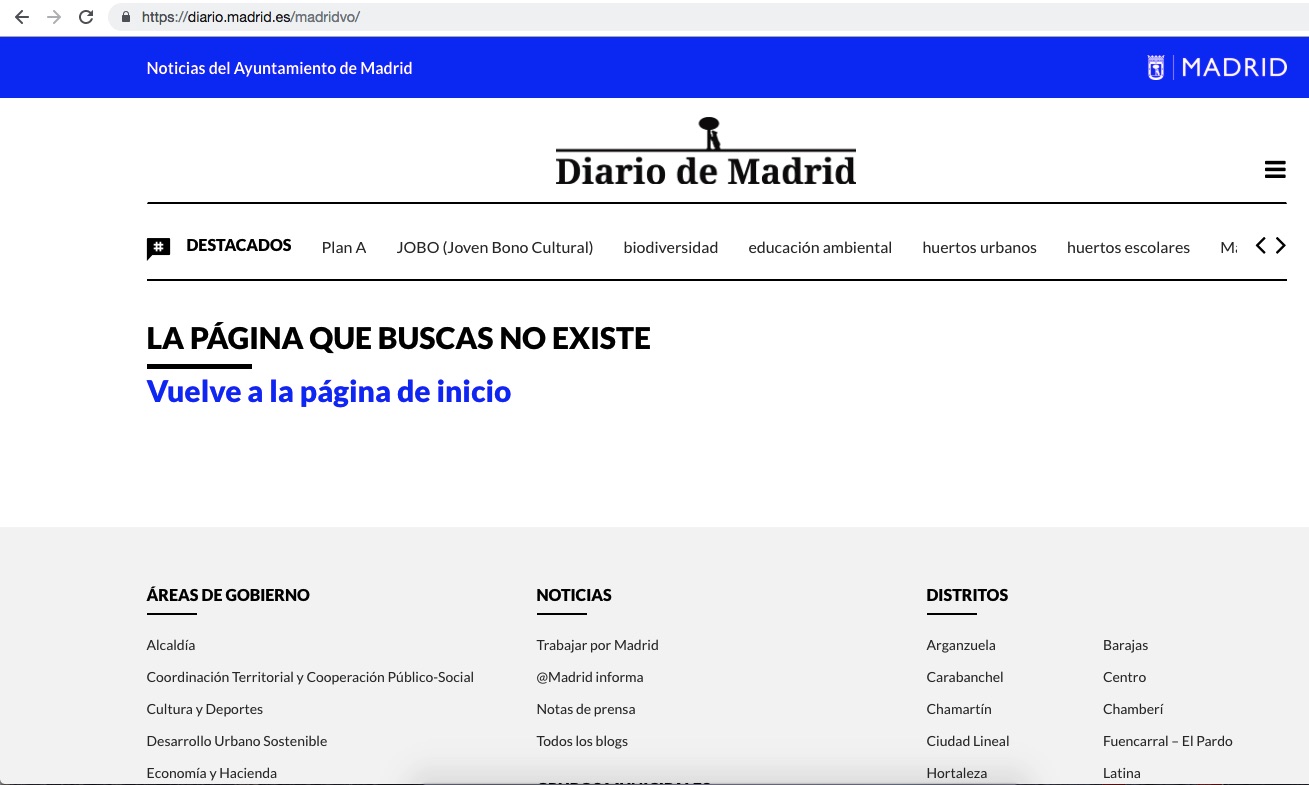 Web de Madrid Versión Original desactivada.