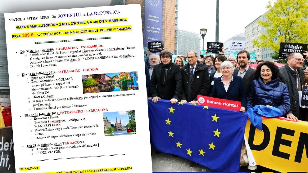 El separatismo catalán busca apoyos a su concentración en Estrasburgo ofertando viajes turísticos.