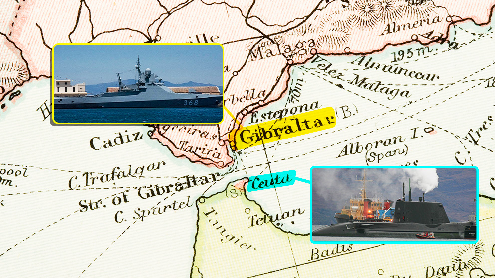 Situación del buque ruso y del submarino ‘Astute’ en el Estrecho de Gibraltar.