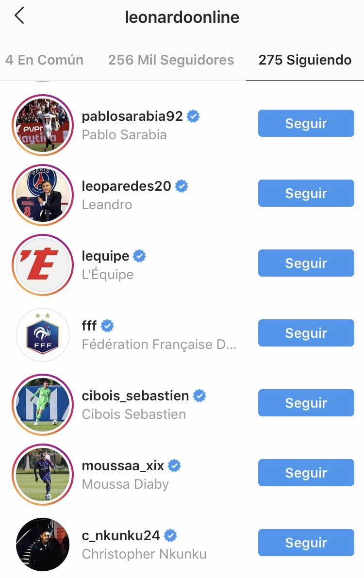 Seguidos por Leonardo, director deportivo del PSG, en Instagram