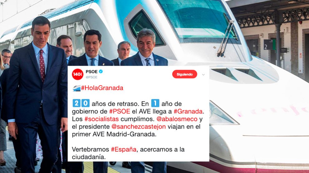 El tuit del PSOE con Pedro Sánchez inaugurando el AVE en Granada