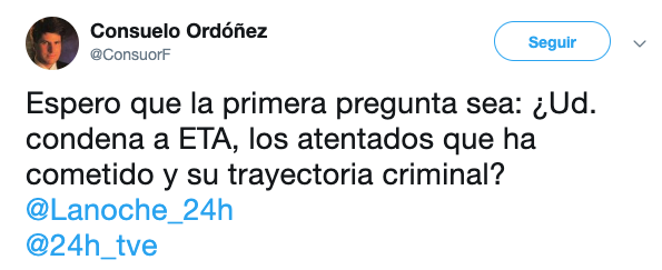 La pregunta a Otegi que Consuelo Ordóñez espera de TVE: «¿Condena a ETA y sus atentados?»