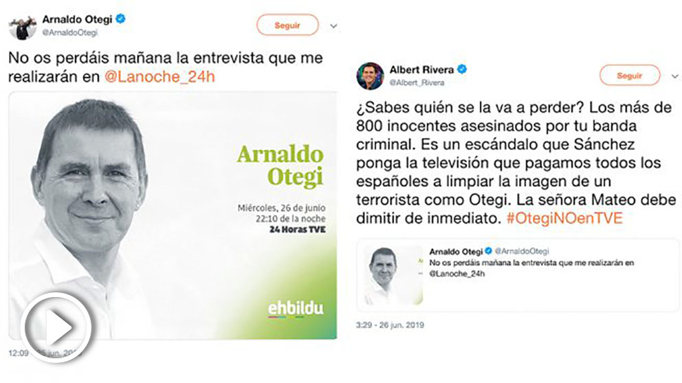 La respuesta de Albert Rivera al tuit de Arnaldo Otegi con el que promociona su entrevista en TVE