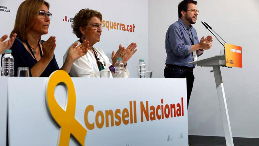El vicepresidente del Govern, Pere Aragonés y adjunto a la presidencia de ERC, interviene ante el Consejo Nacional de ERC reunido en Barcelona. Foto: EFE