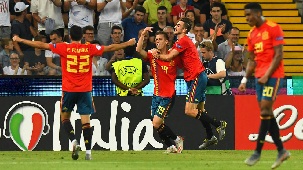 España celebra un gol ante Alemania. (Getty)