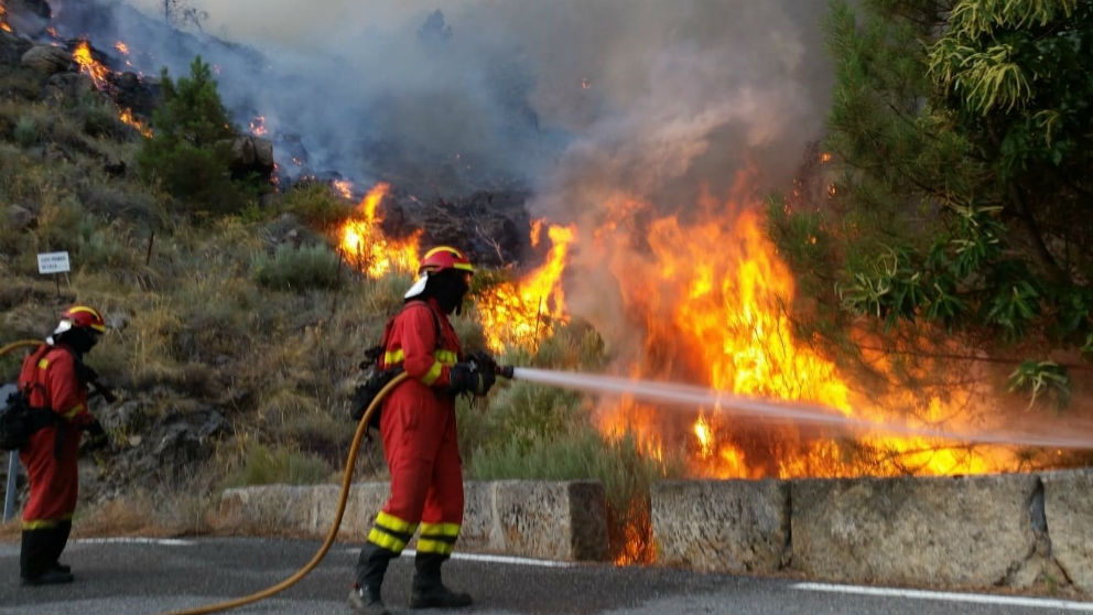 Los bomberos sofocan uno de los incendios en el sur de la provincia de Ávila (Foto: Europa Press)