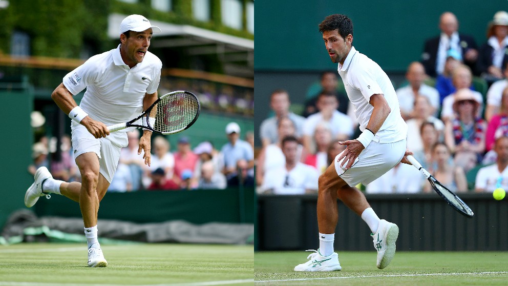 Roberto Bautista y Novak Djokovic, en Wimbledon. (Getty)