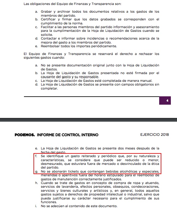 Documento de Informe de Control Interno de Podemos.