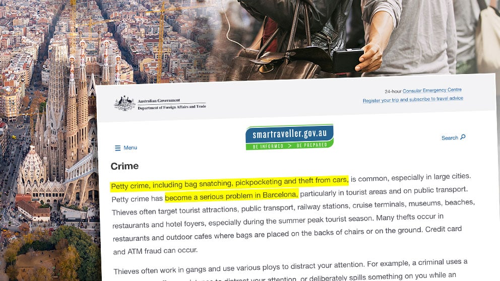 Aviso del gobierno de Australia sobre la inseguridad en Barcelona.