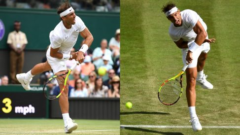 Nadal sirve en Wimbledon. (Getty)