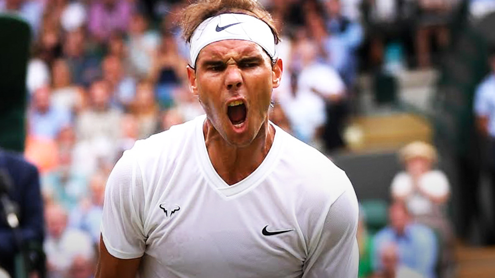 Rafa Nadal celebra su triunfo en Wimbledon.