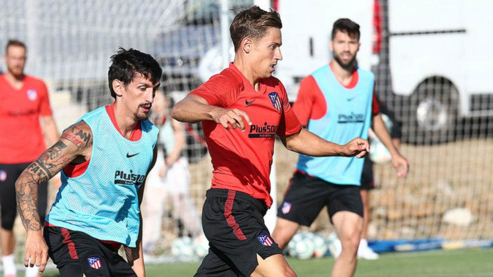 Marcos Llorente durante un entrenamiento con el Atlético. (atleticodemadrid.com)