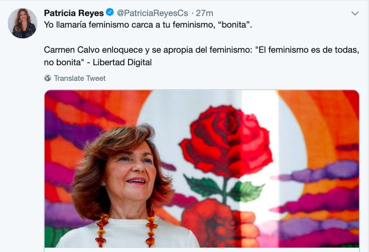 Patricia Reyes responde a Calvo por apropiarse del movimiento feminista: «Tu feminismo es carca, bonita»