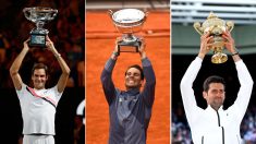 Federer-en-Australia-2018;-Nadal-en-París-y-Djokovic-en-Londres,-este-año,-en-sus-más-recientes-éxitos-en-Grand-Slams (Getty)