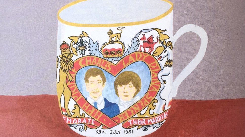 Ilustración de la taza de la boda de Lady Di y Carlos de Inglaterra del nuevo libro de Brianda Fitz-James Stuart. @BriandaFitzJames
