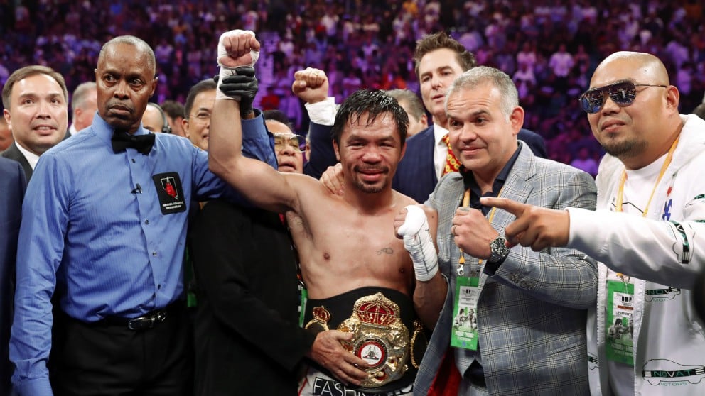 Pacquiao, con el cinturón de campeón mundial. (Getty)