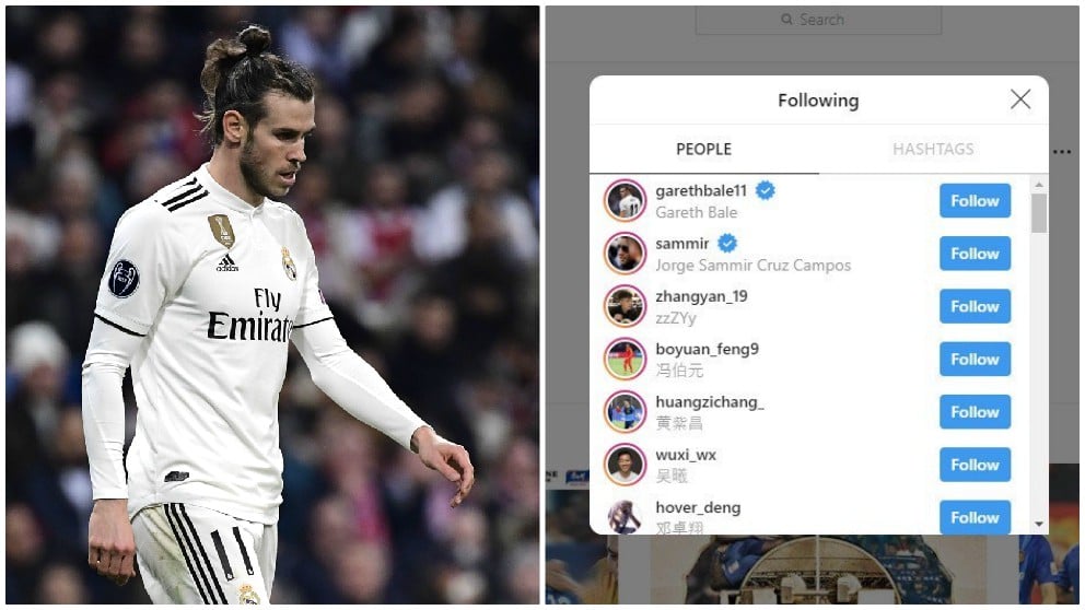 El Jiangsu Suning ha comenzado a seguir a Bale en Instagram.