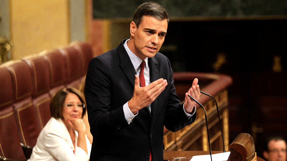 Pedro Sánchez, en un momento de su intervención en la sesión de investidura. (Foto: Francisco Toledo / Okdiario)