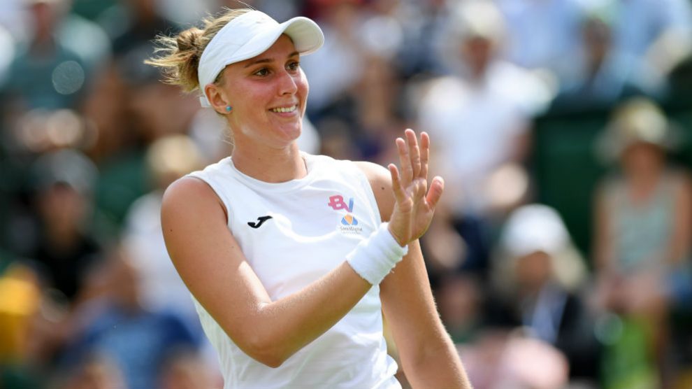 Beatriz Haddad Maia celebra su victoria ante Garbiñe en Wimbledon. (Getty)