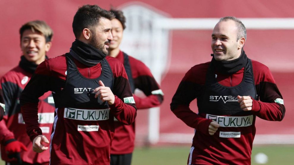 Iniesta y Villa entrenan con el Vissel Kobe.
