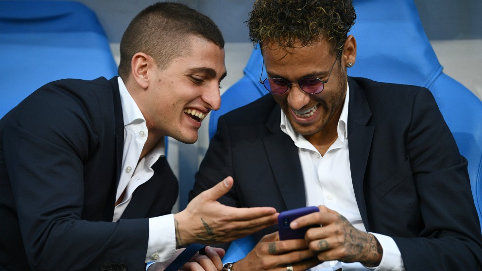 Neymar y Verratti, antes de un partido del PSG. (AFP)