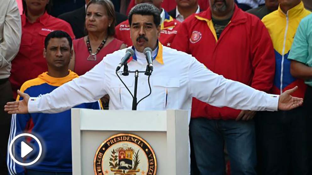 El dictador venezolano, Nicolás Maduro, en un acto del régimen hablando al pueblo venezolano. Foto: AFP