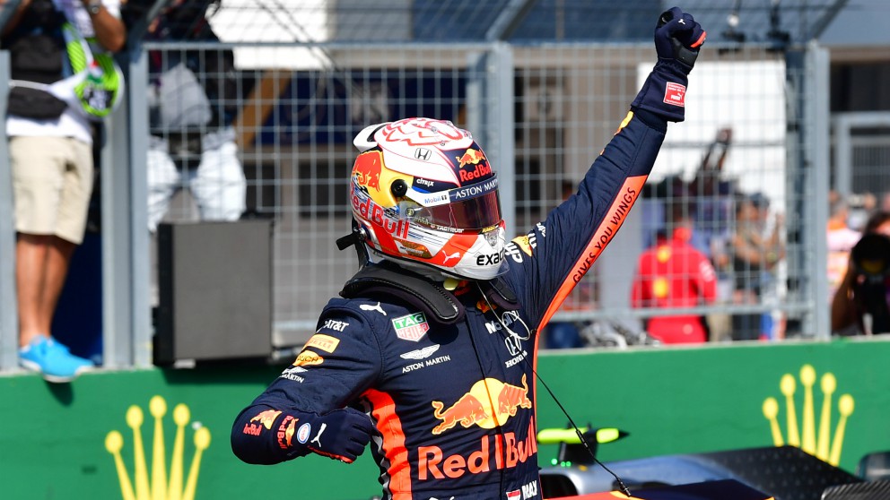 Max Verstappen celebra su pole en el GP de Hungría de Fórmula 1. (AFP)