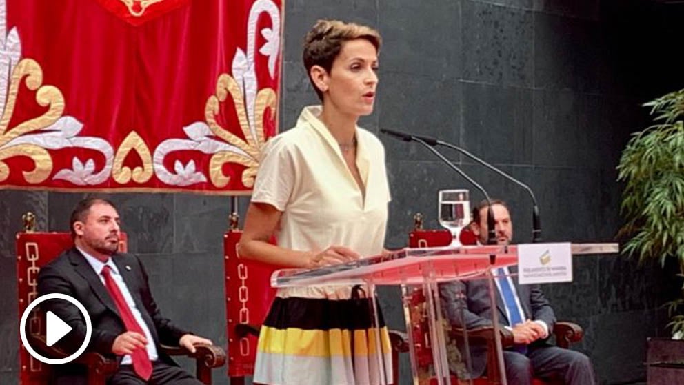 Chivite, durante su primer discurso como presidenta de Navarra. Foto: Joan Guirado