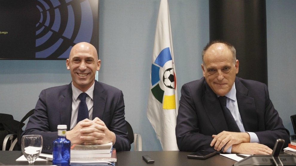 Luis Rubiales y Javier Tebas. (Europa Press)