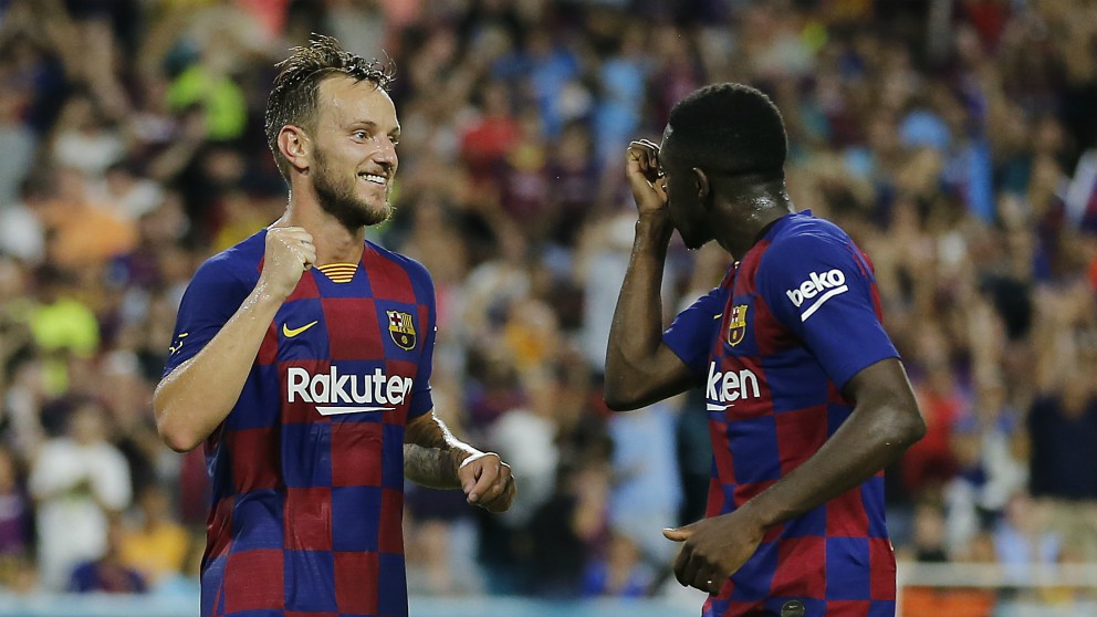 Rakitic celebra el gol del triunfo ante el Nápoles. (AFP)