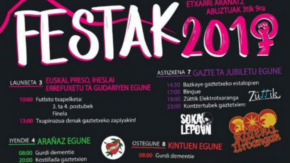Cartel de las fiestas de 2019 en Etxarri Aranatz. (Twitter)